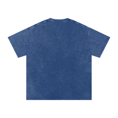Urbanova-Washed cotton T-Shirt back view in vintage blue wash, featuring 100% cotton, oversized fit for casual streetwear.