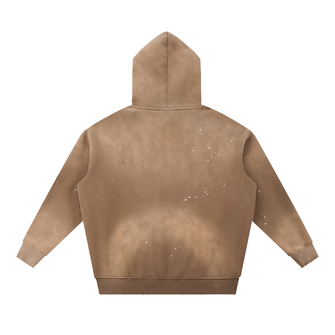 URBANOVA-Acid Washed Fleece Hoodie back view showcasing distressed details and vintage washed finish in cotton.