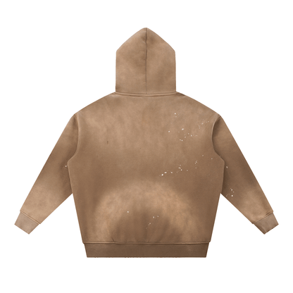 URBANOVA-Acid Washed Fleece Hoodie back view showcasing distressed details and vintage washed finish in cotton.
