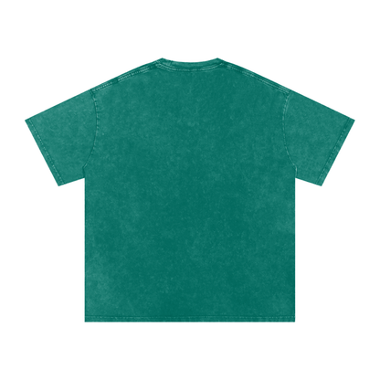 Urbanova-Washed cotton T-Shirt in a snow-wash teal finish, showcasing relaxed oversized silhouette for streetwear style.