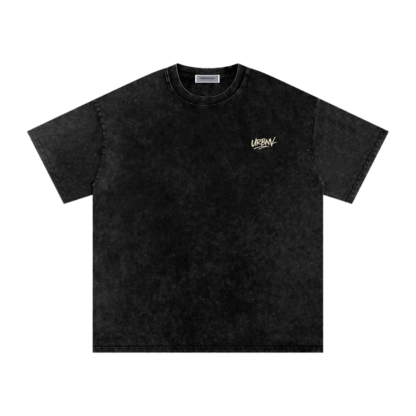 Urbanova-Washed cotton T-Shirt in black with vintage wash for a relaxed streetwear style and breathable cotton fabric.