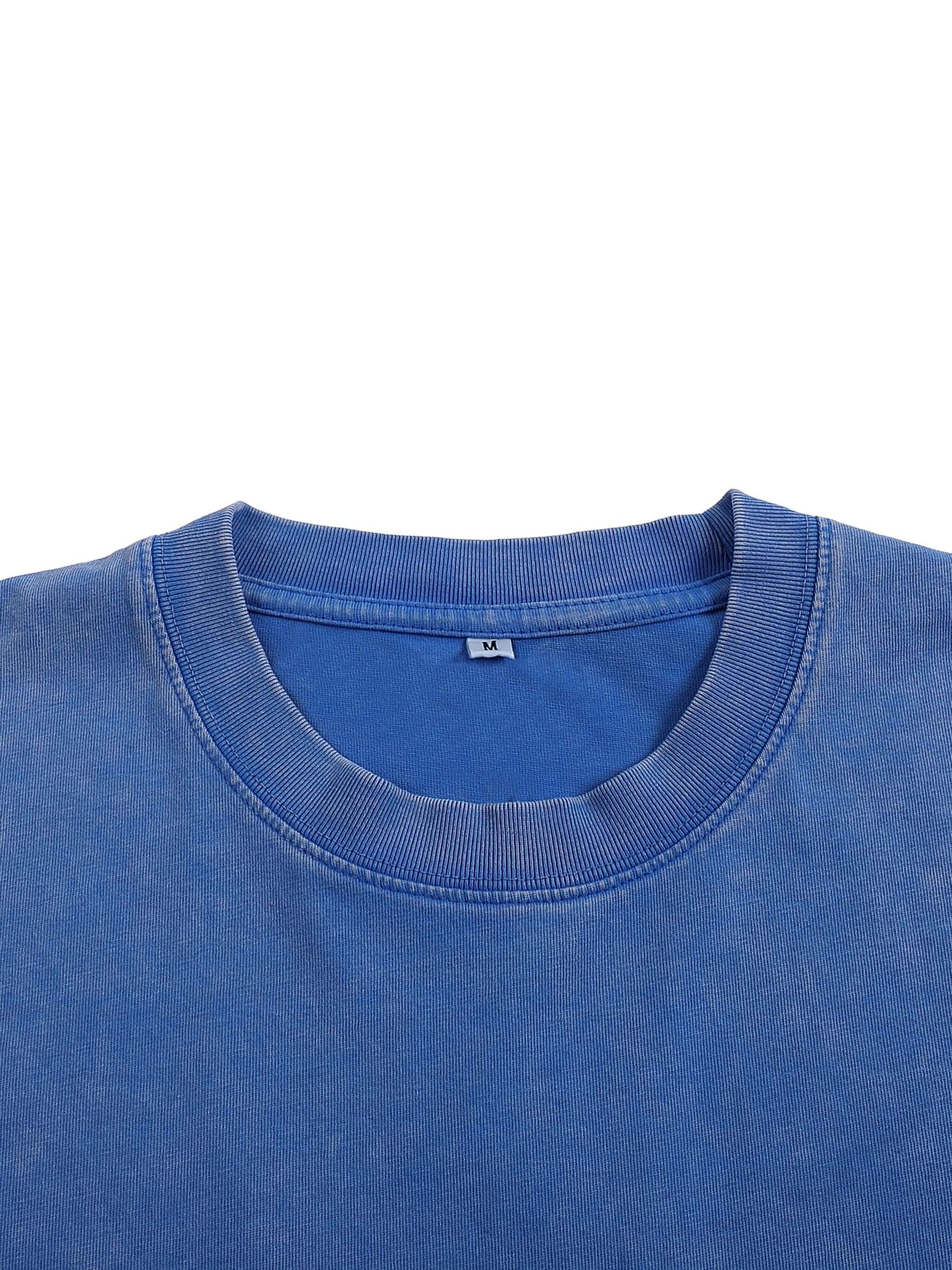 Urbanova-Washed cotton T-Shirt, blue vintage wash oversized tee showcasing relaxed fit and soft cotton fabric.