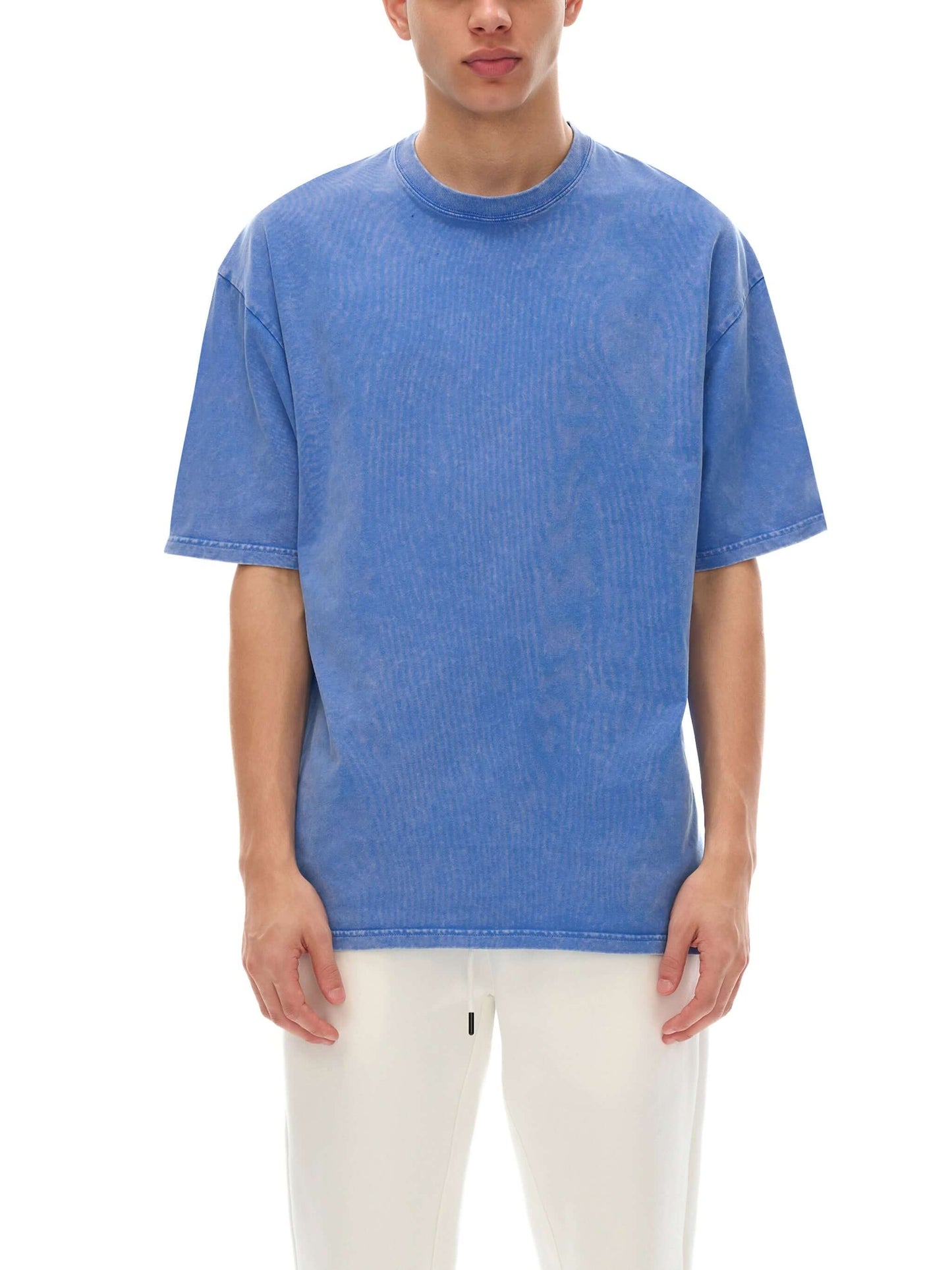 Urbanova-Washed cotton T-Shirt in blue, oversized fit, 100% cotton for streetwear style and comfort.