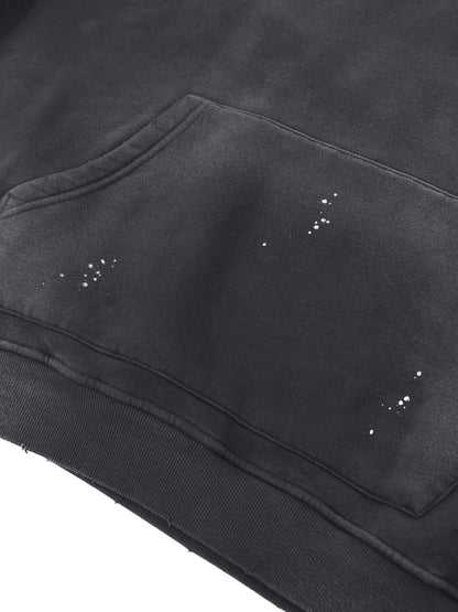 URBANOVA-Acid Washed Fleece Hoodie pocket detail with distressed finish and cotton material
