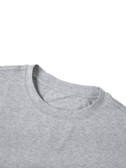 Urbanova Essential Crew Tee in soft gray fabric, showcasing a relaxed fit and classic crew neckline, perfect for everyday wear.