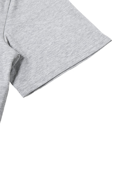 Urbanova Essential Crew Tee close-up of soft grey fabric sleeve detail for essential tee design.