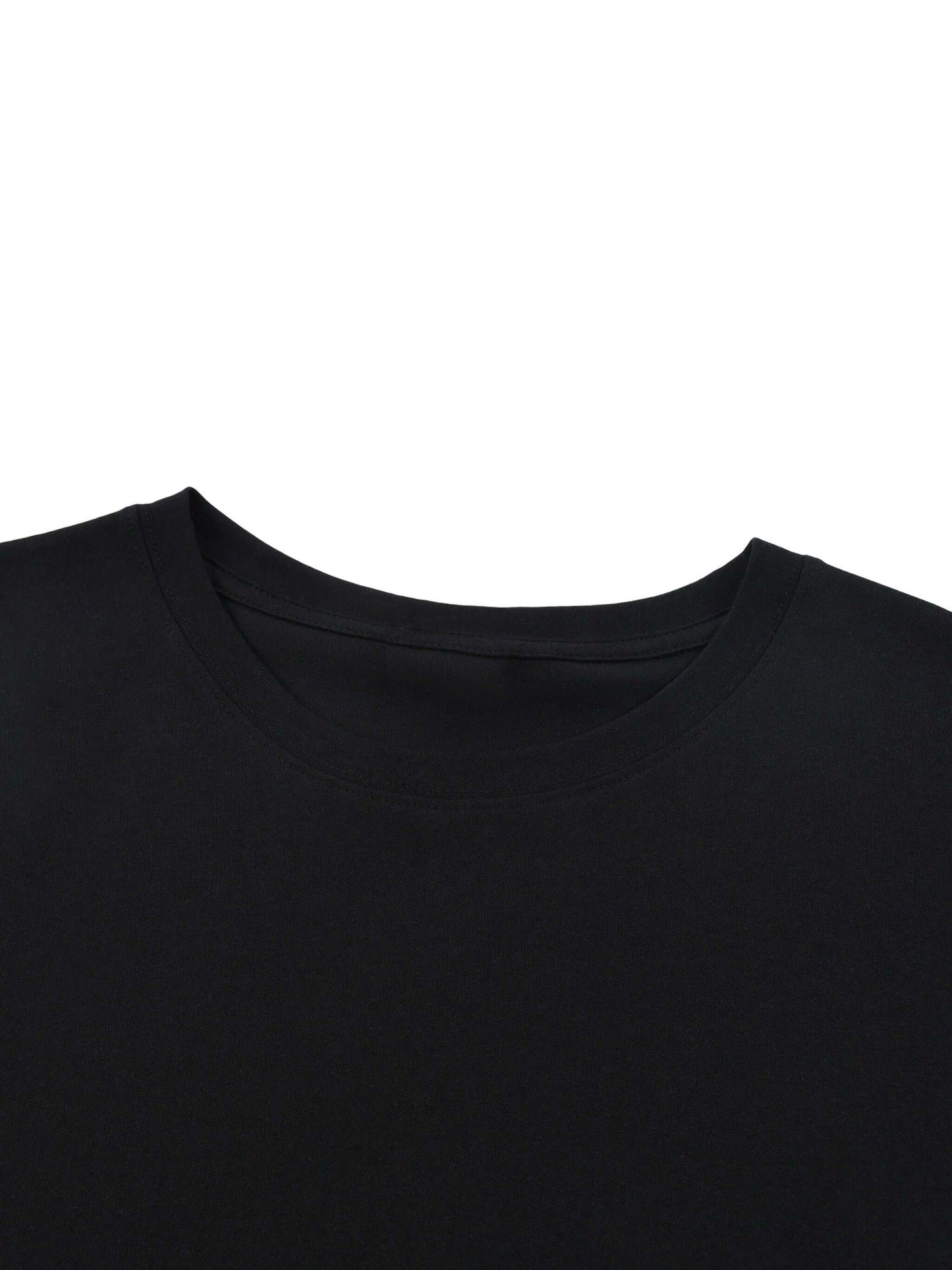 Lightweight Cotton Classic Fit T-Shirt close-up of round neck design in black fabric, showcasing 100% cotton material.